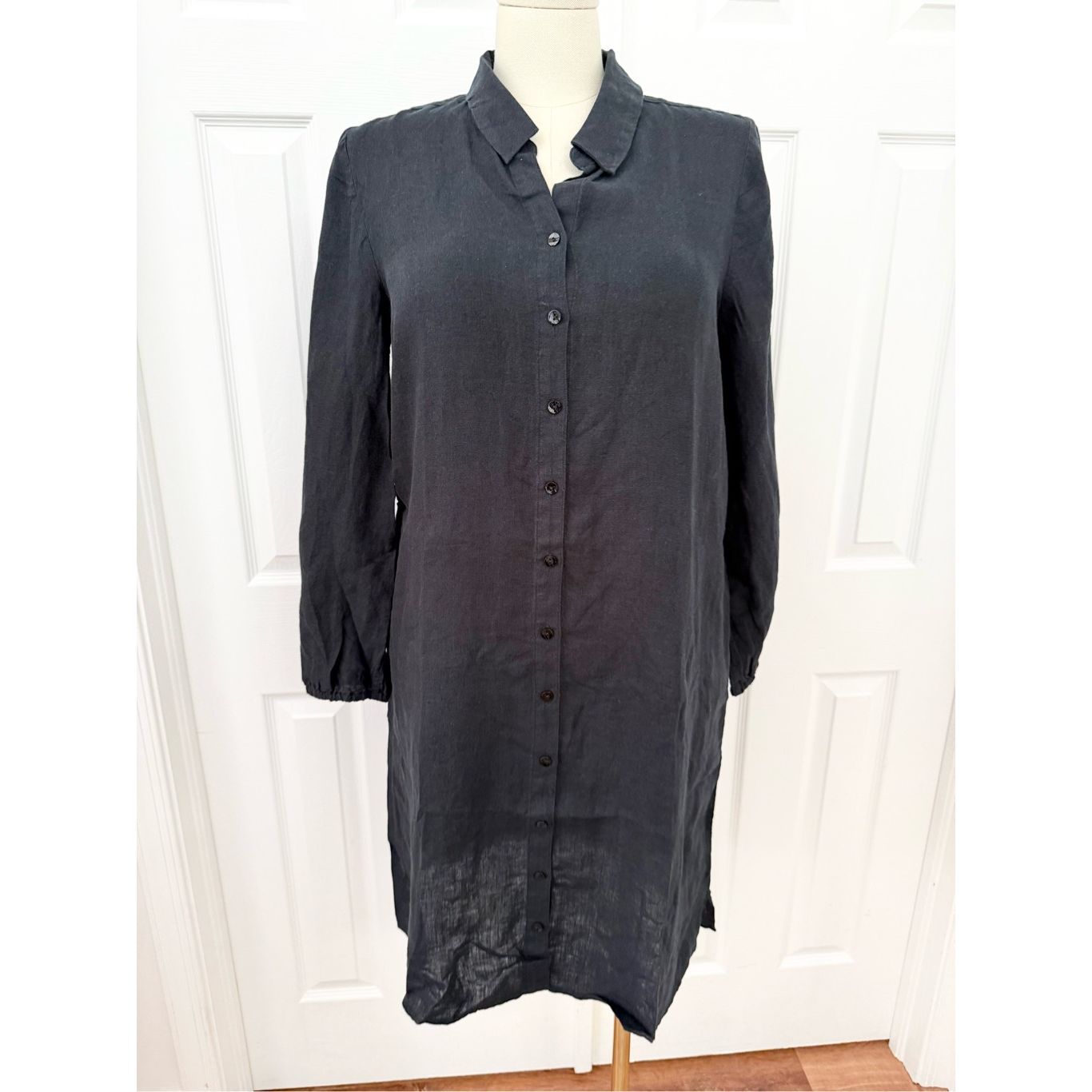 Lilly Pulitzer Womens Onyx Black Bethanne Linen Long Sleeve Shirt Dress 14 Nwt